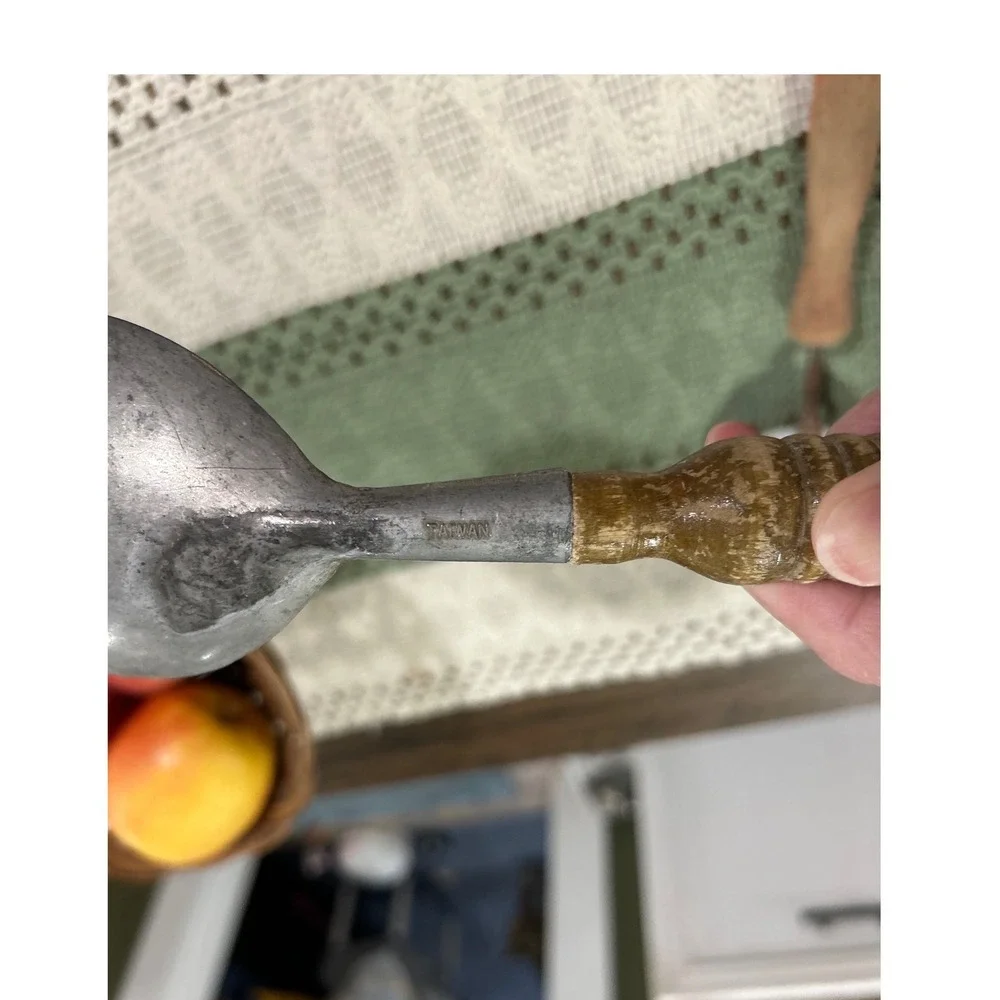 Vintage Slotted Spoon Utensil | Wood Handle Primitive Farmhouse Decor